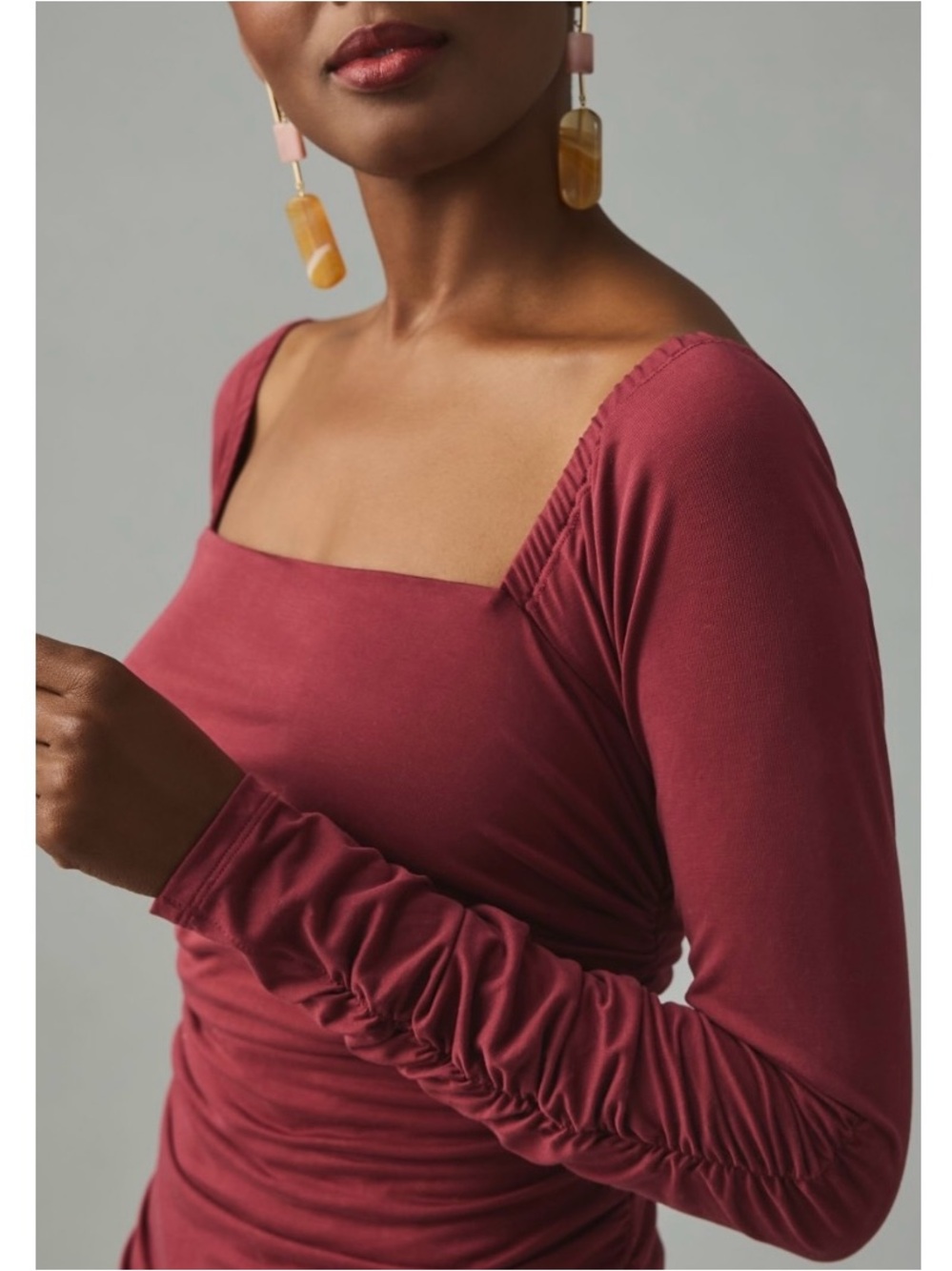Anthropologie Square Neck Ruched Midi Dress New Small - Picture 2 of 14